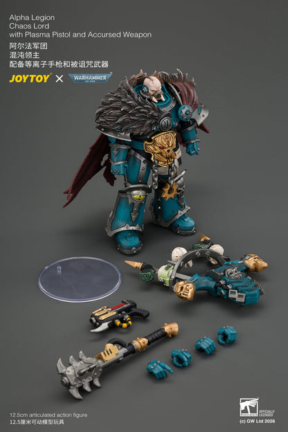 (10/11/2026)Alpha Legion Chaos Lord with Plasma Pistol and Accursed Weapon - Warhammer 40K 1/18 Action Figure By JOYTOY