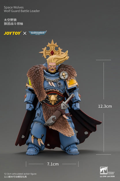 (15/10/2026)Space Wolves Wolf Guard Battle Leader with Master-crafted Power Weapon, Storm Shield, Thunder Hammer,Master-crafted Heavy Bolt Pistol, and Plasma Pistol - Warhammer 40k 1/18 Action Figure By JOYTOY