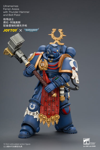 (8/8) Ultramarines Ferren Areios with Thunder Hammer and Bolt Pistol - Warhammer 40k 1/18 Action Figure By JOYTOY