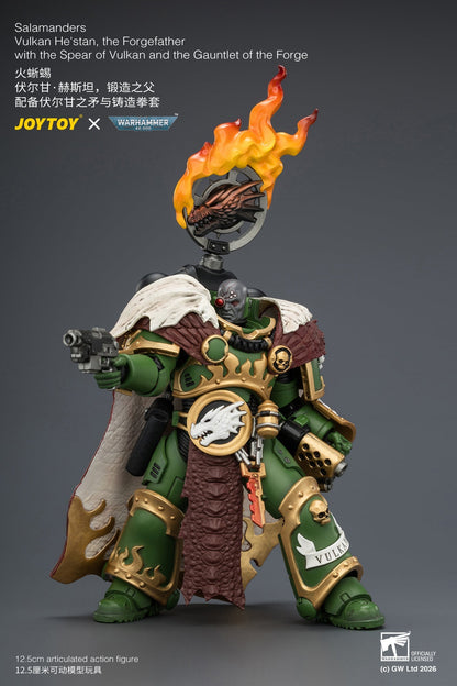 (15/6 CUTOFF) Salamanders Vulkan He'stan, the Forgefather with the Spear of Vulkan and the Gauntlet of the ForgePrimarch-Warhammer 40k 1/18 Action Figure By JOYTOY