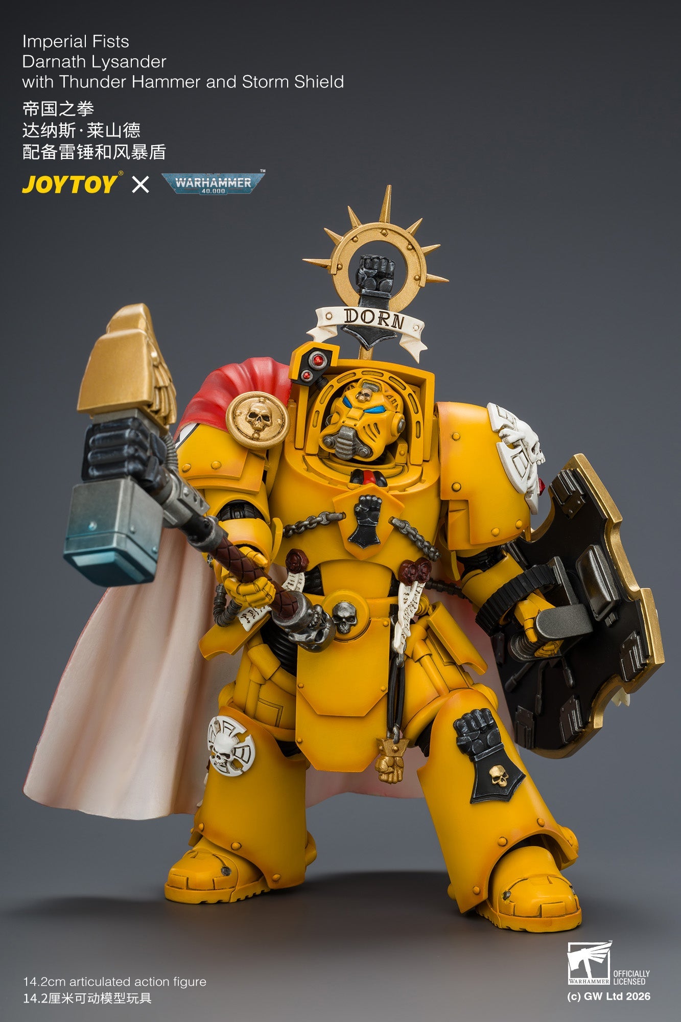(8/8) Imperial Fists Darnath Lysander with Thunder Hammer and Storm Shield - Warhammer 40k 1/18 Action Figure By JOYTOY