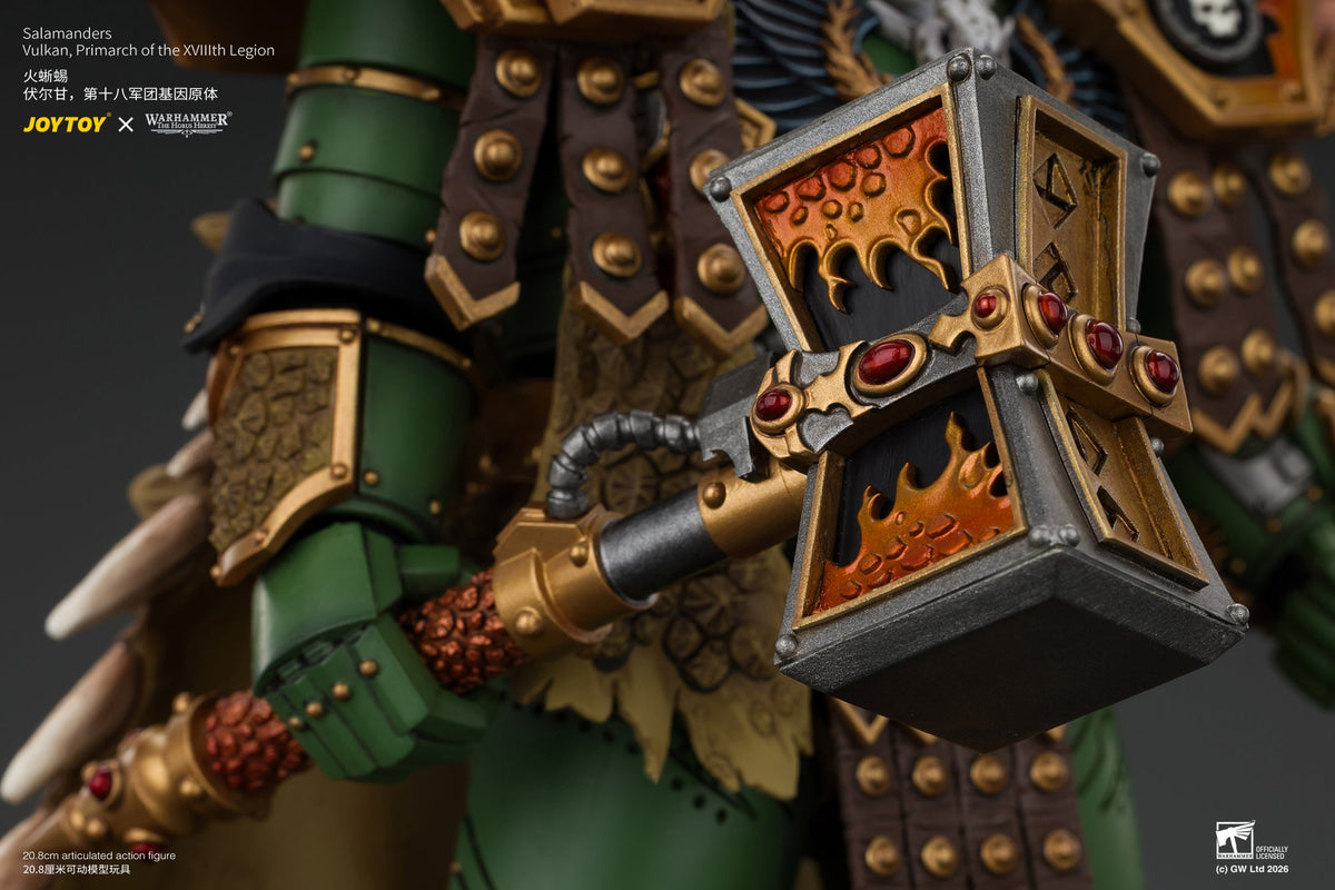 (15/10) Salamanders Vulkan, Primarch of the XVlllth Legion with Dawnbringer, The Furnace's Heart and Dragon's Breath Gauntlet - Warhammer 30k 1/18 Action Figure By JOYTOY
