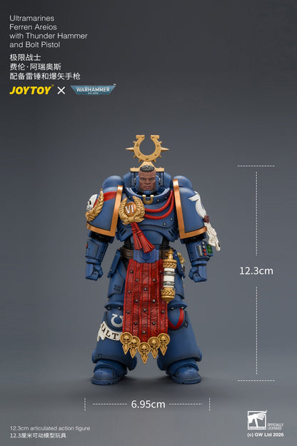 (8/8) Ultramarines Ferren Areios with Thunder Hammer and Bolt Pistol - Warhammer 40k 1/18 Action Figure By JOYTOY