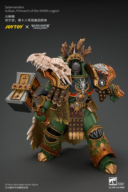 (15/10) Salamanders Vulkan, Primarch of the XVlllth Legion with Dawnbringer, The Furnace's Heart and Dragon's Breath Gauntlet - Warhammer 30k 1/18 Action Figure By JOYTOY