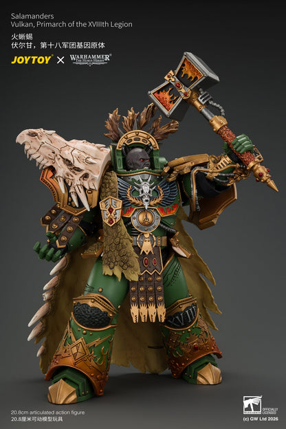 (15/10) Salamanders Vulkan, Primarch of the XVlllth Legion with Dawnbringer, The Furnace's Heart and Dragon's Breath Gauntlet - Warhammer 30k 1/18 Action Figure By JOYTOY