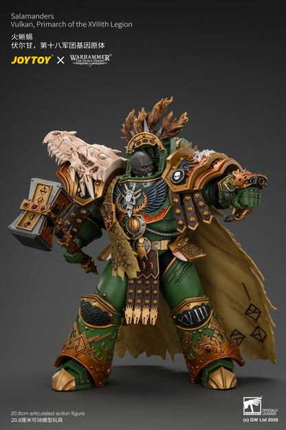 (15/10) Salamanders Vulkan, Primarch of the XVlllth Legion with Dawnbringer, The Furnace's Heart and Dragon's Breath Gauntlet - Warhammer 30k 1/18 Action Figure By JOYTOY