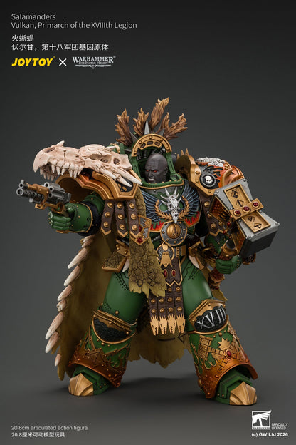 (15/10) Salamanders Vulkan, Primarch of the XVlllth Legion with Dawnbringer, The Furnace's Heart and Dragon's Breath Gauntlet - Warhammer 30k 1/18 Action Figure By JOYTOY