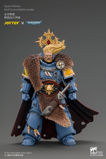 (15/10/2026)Space Wolves Wolf Guard Battle Leader with Master-crafted Power Weapon, Storm Shield, Thunder Hammer,Master-crafted Heavy Bolt Pistol, and Plasma Pistol - Warhammer 40k 1/18 Action Figure By JOYTOY