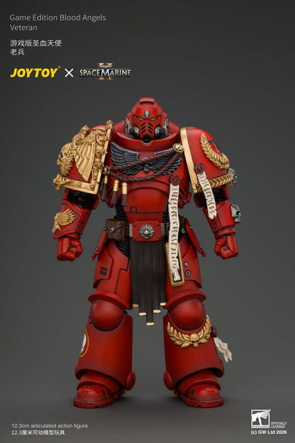 (15/10/2026)Game Edition Blood Angels Veteran with Bolt Rifle, Chainsword and Bolt Pistol and Plasma Pistol - Warhammer 40k 1/18 Action Figure By JOYTOY