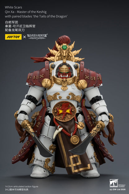 (20 MAR CUTOFF) White Scars Qin Xa & Hibou Khan &Contemptor Dreadnought-Warhammer 40k 1/18 Action Figure By JOYTOY