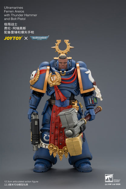 (8/8) Ultramarines Ferren Areios with Thunder Hammer and Bolt Pistol - Warhammer 40k 1/18 Action Figure By JOYTOY