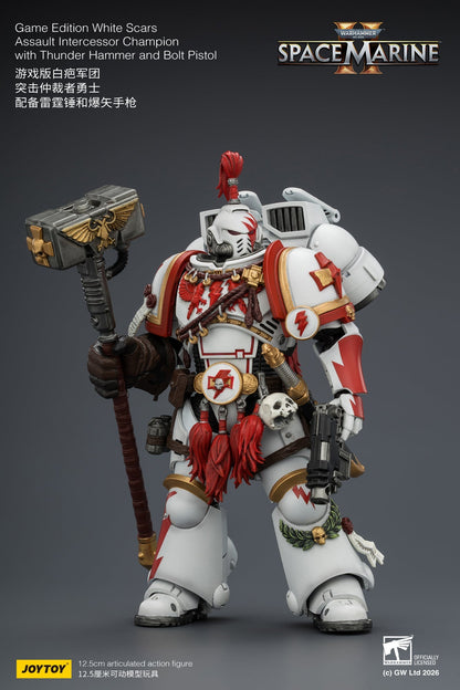 (15/6 CUTOFF) Game Edition White Scars Assault Intercessor Champion with Thunder Hammer and Bolt Pistol Primarch-Warhammer 40k 1/18 Action Figure By JOYTOY