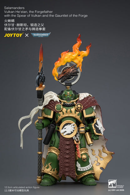 (15/6 CUTOFF) Salamanders Vulkan He'stan, the Forgefather with the Spear of Vulkan and the Gauntlet of the ForgePrimarch-Warhammer 40k 1/18 Action Figure By JOYTOY
