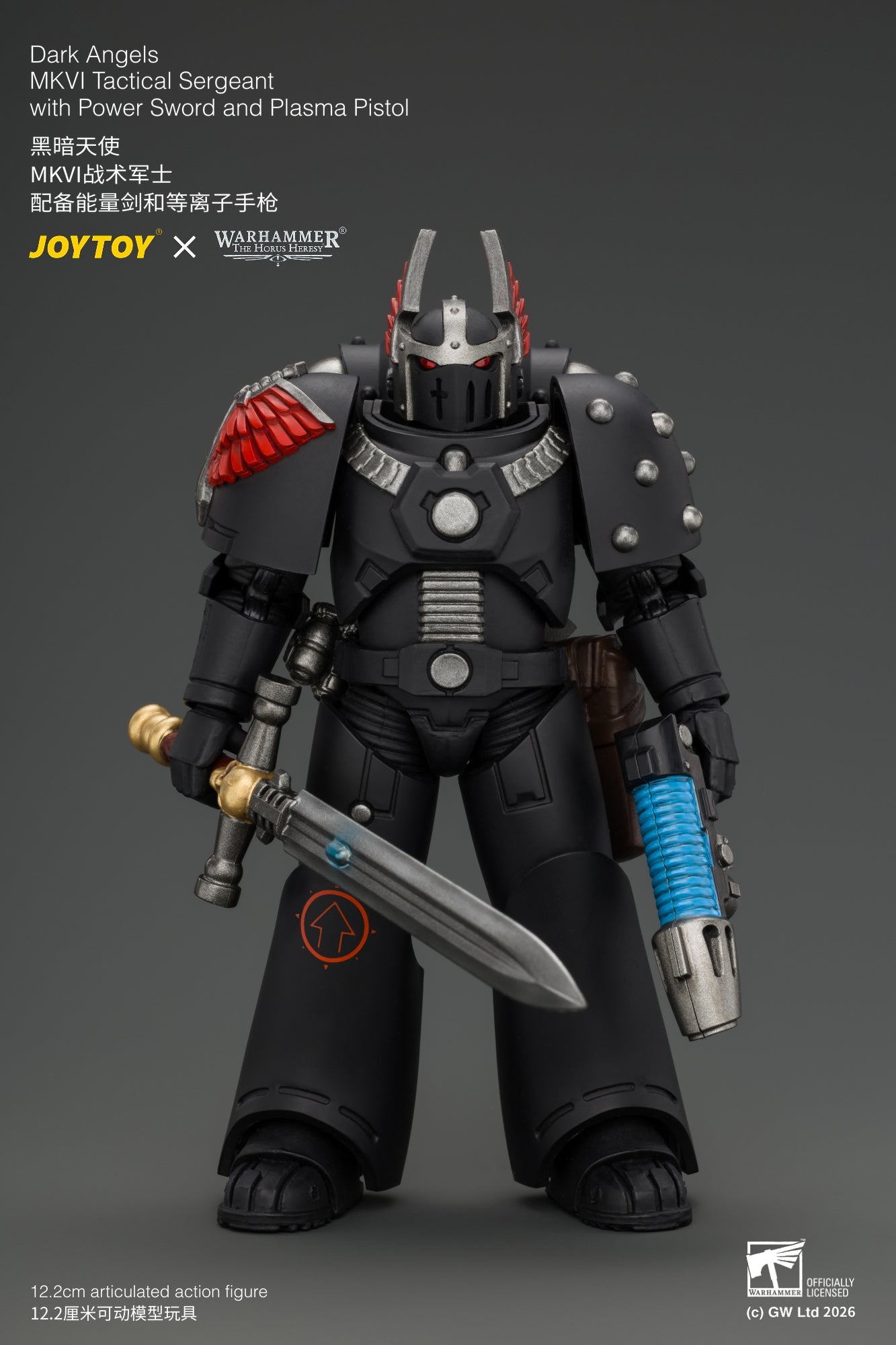 (18/9) Dark Angels MKVI Tactical Sergeant with Power Sword and Plasma Pistol - Warhammer "The Horus Heresy" 1/18 Action Figure By JOYTOY