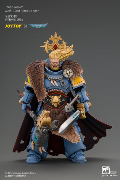 (15/10/2026)Space Wolves Wolf Guard Battle Leader with Master-crafted Power Weapon, Storm Shield, Thunder Hammer,Master-crafted Heavy Bolt Pistol, and Plasma Pistol - Warhammer 40k 1/18 Action Figure By JOYTOY
