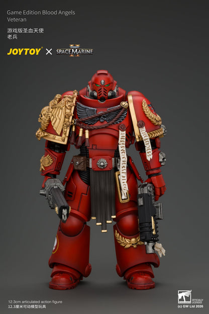 (15/10/2026)Game Edition Blood Angels Veteran with Bolt Rifle, Chainsword and Bolt Pistol and Plasma Pistol - Warhammer 40k 1/18 Action Figure By JOYTOY
