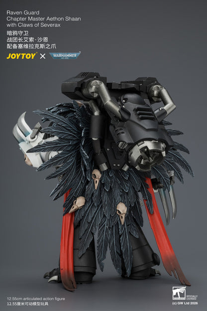 (25/7) Raven Guard Chapter Master Aethon Shaan with Claws of Severax and Heavy Bolt Pistol - Warhammer 40k 1/18 Action Figure By JOYTOY