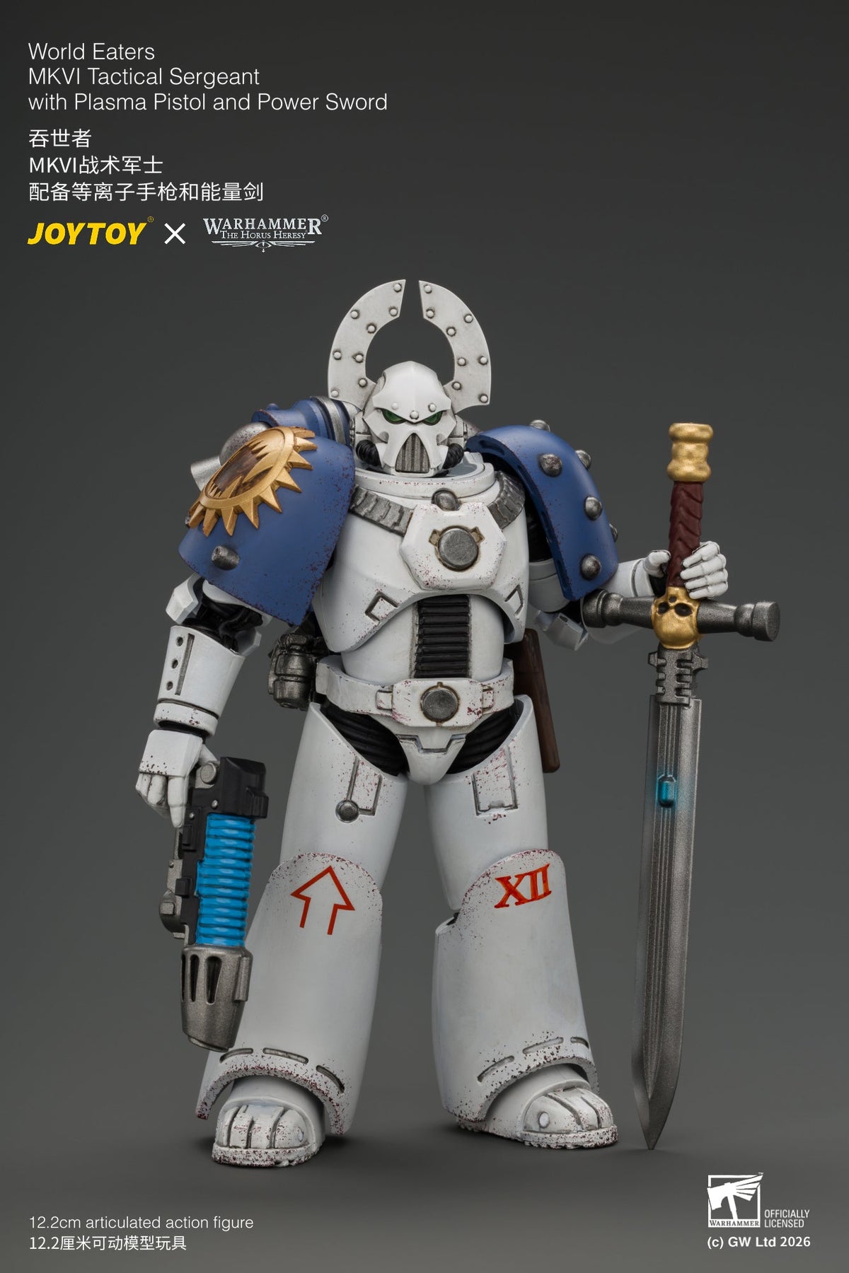 (18/9) World Eaters MKVI Tactical Sergeant with Plasma Pistol and Power Sword - Warhammer "The Horus Heresy" 1/18 Action Figure By JOYTOY