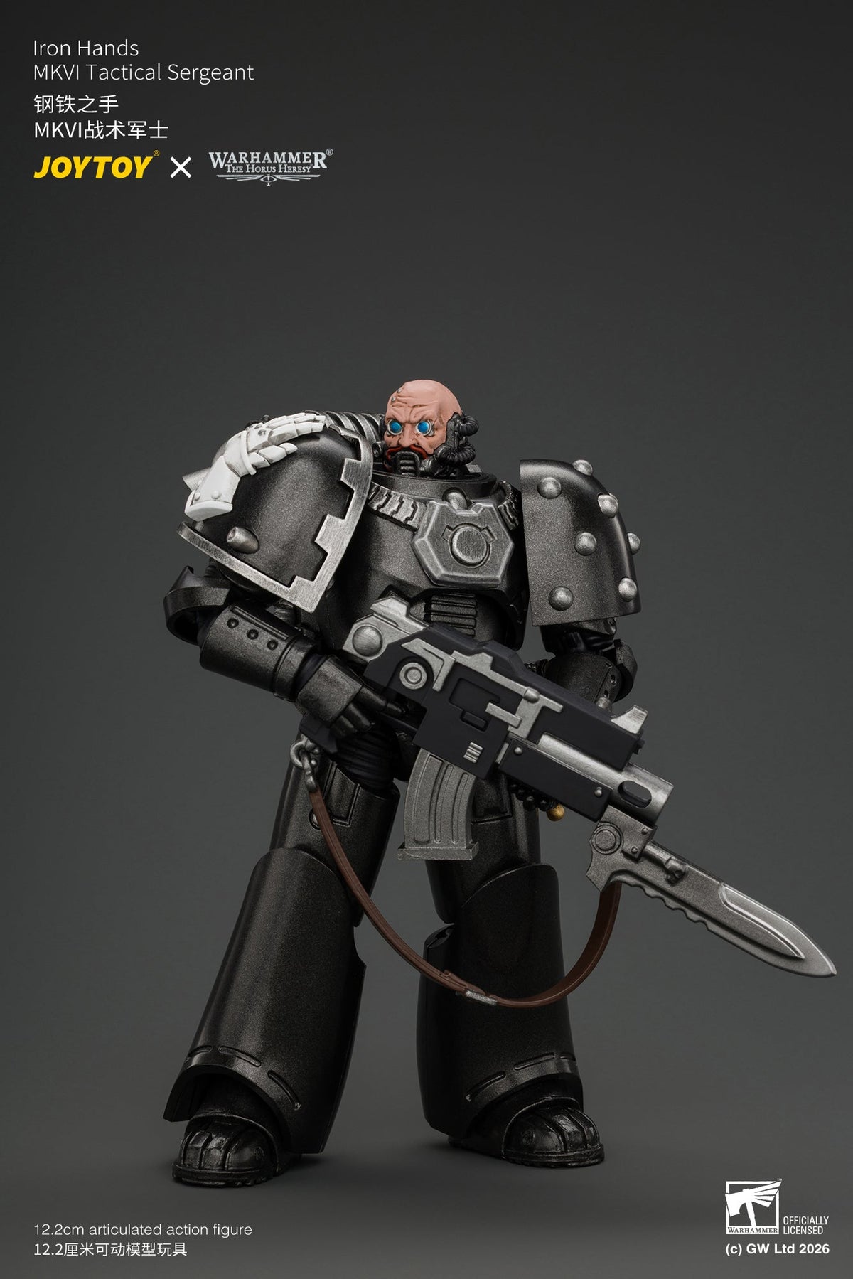 (29/10/2026) Iron Hands MkVI Tactical Sergeant with Bolter, Plasma Pistol & Power sword - "The Horus Heresy" Warhammer 1/18 Action Figure By JOYTOY