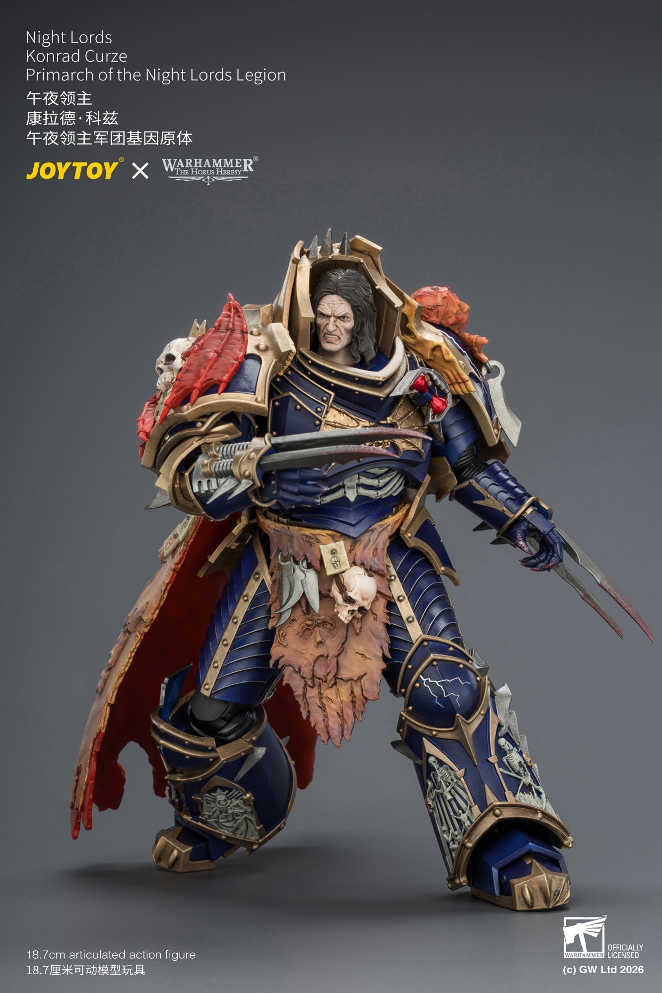 (25/8) Night Lords Konrad Curze Primarch of the Night Lords Legion - "The Horus Heresy" Warhammer 30k 1/18 Action Figure By JOYTOY