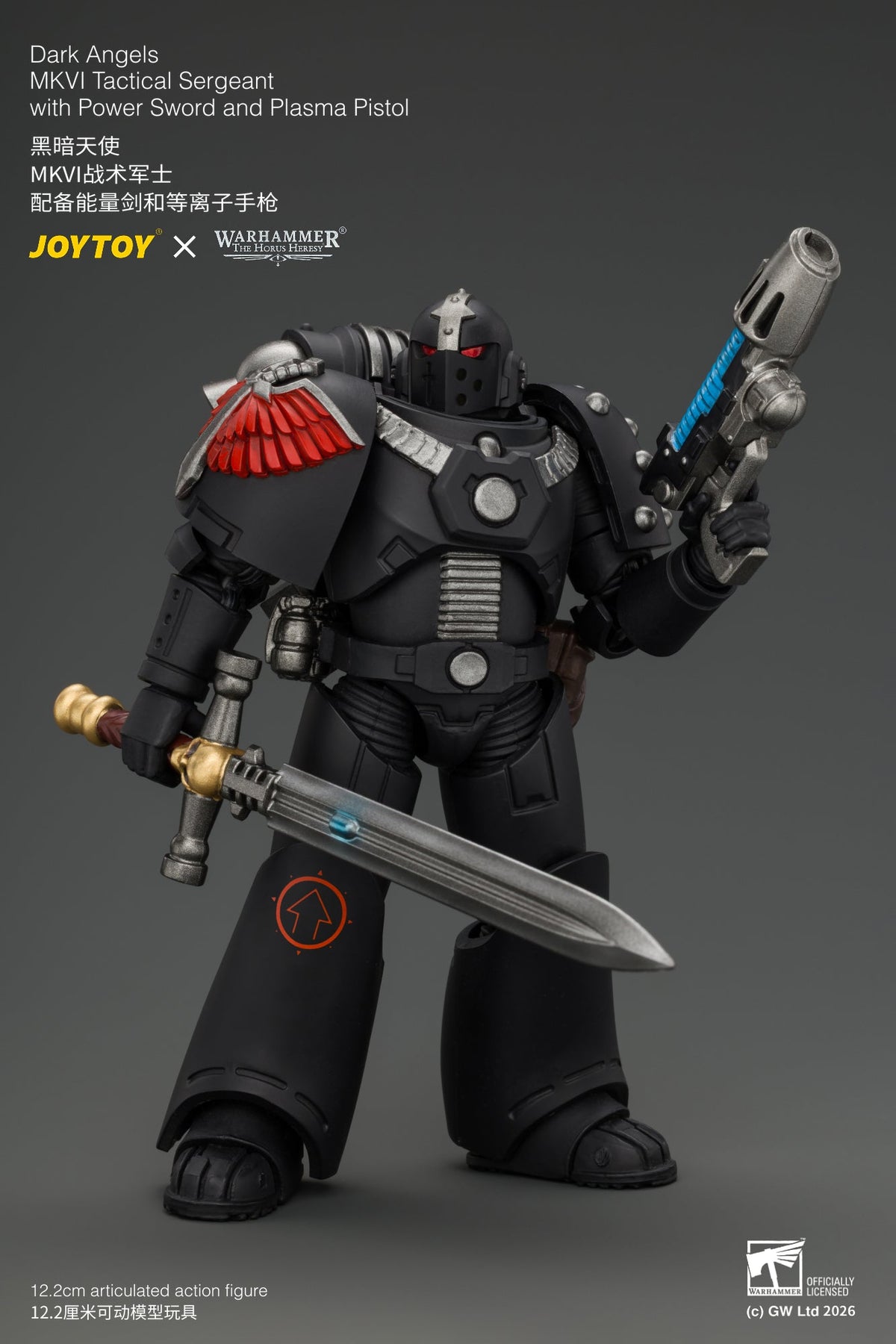 (18/9) Dark Angels MKVI Tactical Sergeant with Power Sword and Plasma Pistol - Warhammer "The Horus Heresy" 1/18 Action Figure By JOYTOY