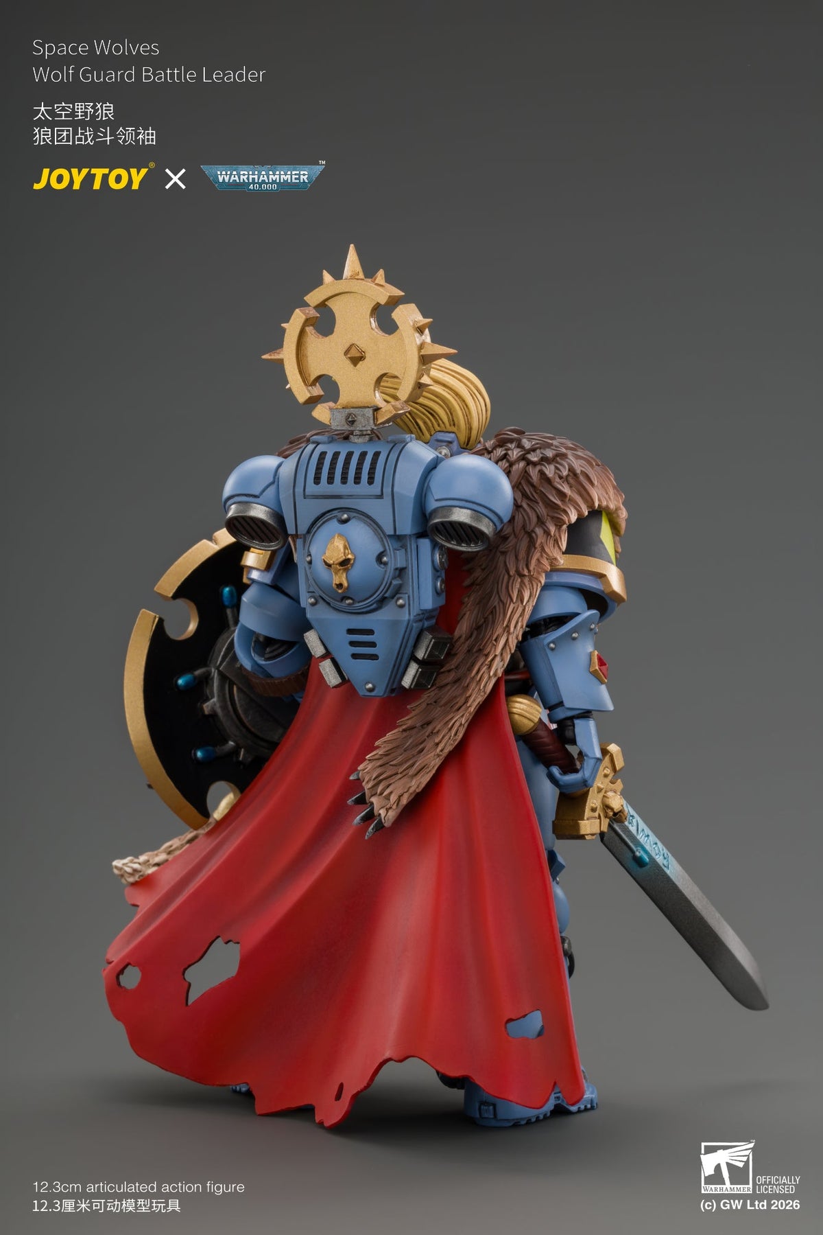 (15/10/2026)Space Wolves Wolf Guard Battle Leader with Master-crafted Power Weapon, Storm Shield, Thunder Hammer,Master-crafted Heavy Bolt Pistol, and Plasma Pistol - Warhammer 40k 1/18 Action Figure By JOYTOY