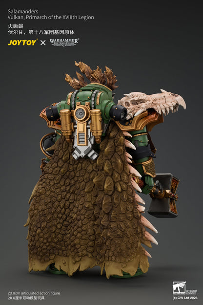 (15/10) Salamanders Vulkan, Primarch of the XVlllth Legion with Dawnbringer, The Furnace's Heart and Dragon's Breath Gauntlet - Warhammer 30k 1/18 Action Figure By JOYTOY