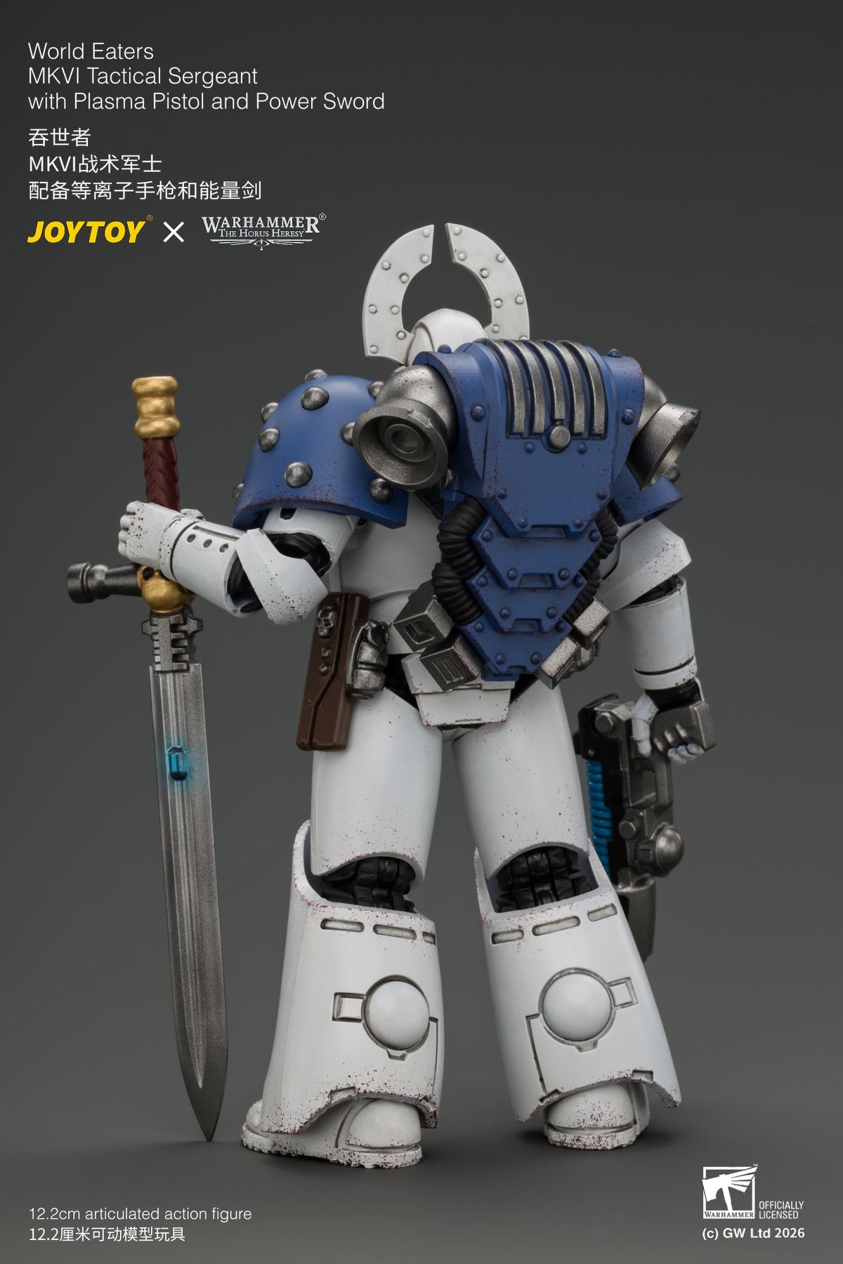 (18/9) World Eaters MKVI Tactical Sergeant with Plasma Pistol and Power Sword - Warhammer "The Horus Heresy" 1/18 Action Figure By JOYTOY