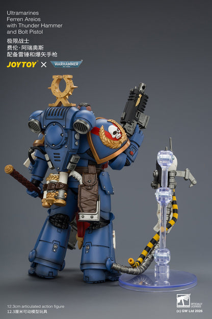(8/8) Ultramarines Ferren Areios with Thunder Hammer and Bolt Pistol - Warhammer 40k 1/18 Action Figure By JOYTOY