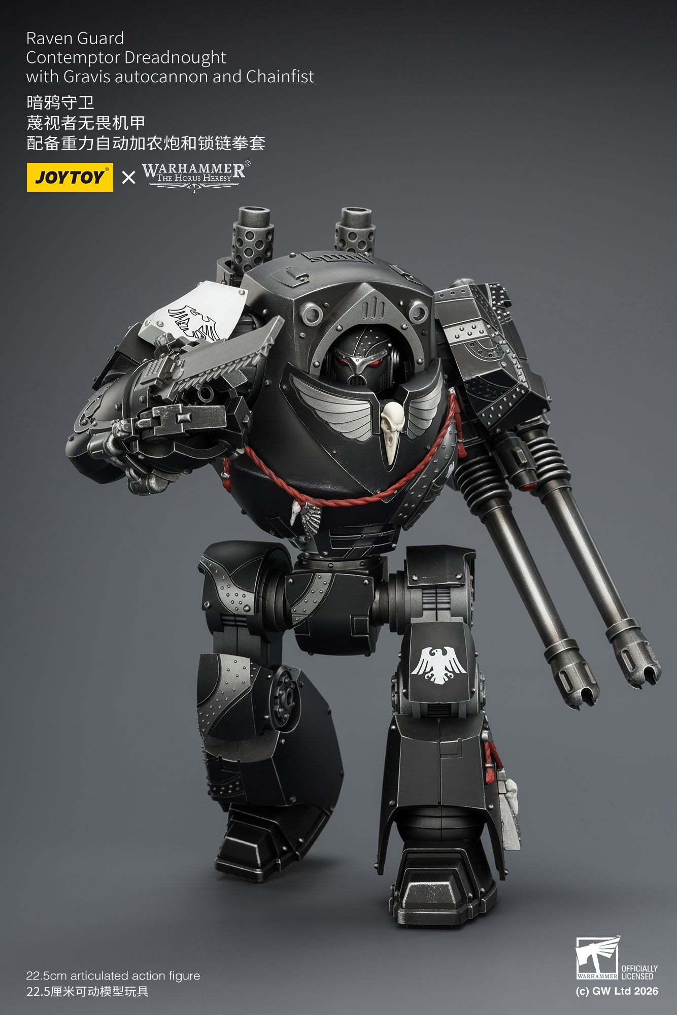 (CUTOFF MAY 1 ) Raven Guard  Contemptor Dreadnought with Gravis autocannon and Chainfist - Warhammer "The Horus Heresy" 1/18 Action Figure By JOYTOY