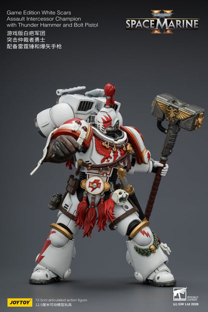 (15/6 CUTOFF) Game Edition White Scars Assault Intercessor Champion with Thunder Hammer and Bolt Pistol Primarch-Warhammer 40k 1/18 Action Figure By JOYTOY