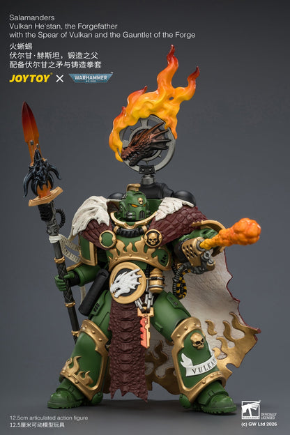 (15/6 CUTOFF) Salamanders Vulkan He'stan, the Forgefather with the Spear of Vulkan and the Gauntlet of the ForgePrimarch-Warhammer 40k 1/18 Action Figure By JOYTOY