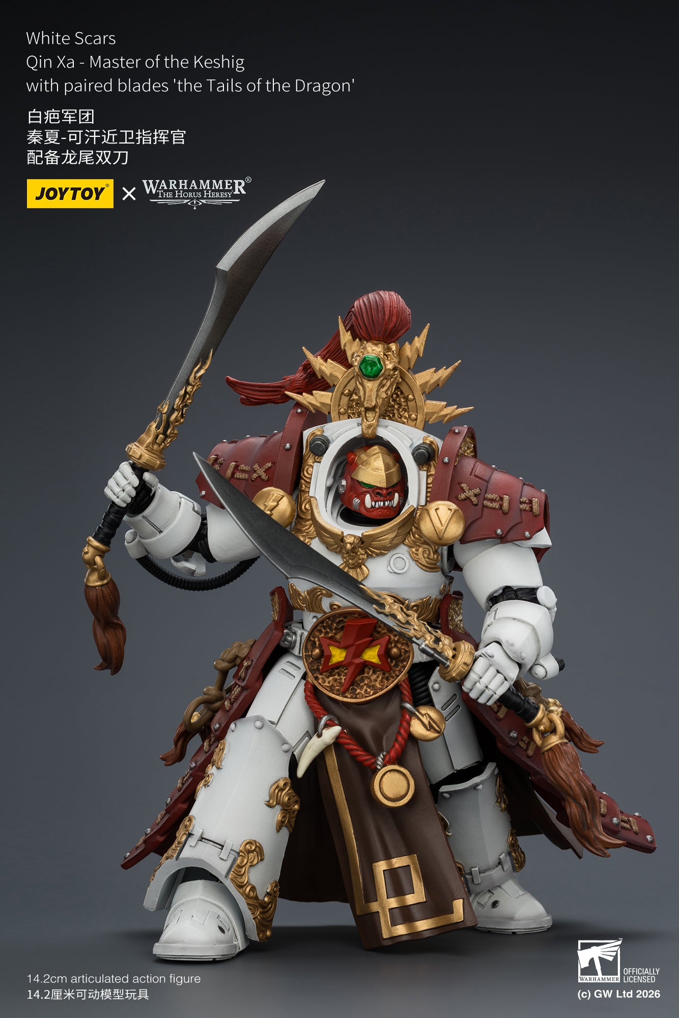 (20 MAR CUTOFF) White Scars Qin Xa & Hibou Khan &Contemptor Dreadnought-Warhammer 40k 1/18 Action Figure By JOYTOY