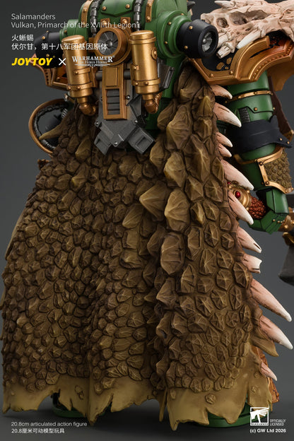 (15/10) Salamanders Vulkan, Primarch of the XVlllth Legion with Dawnbringer, The Furnace's Heart and Dragon's Breath Gauntlet - Warhammer 30k 1/18 Action Figure By JOYTOY