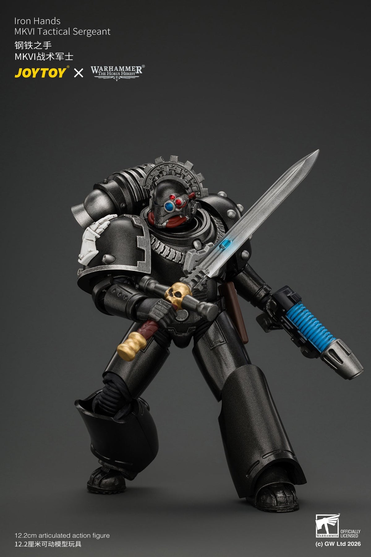 (29/10/2026) Iron Hands MkVI Tactical Sergeant with Bolter, Plasma Pistol & Power sword - "The Horus Heresy" Warhammer 1/18 Action Figure By JOYTOY