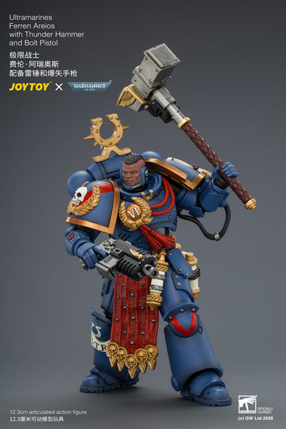 (8/8) Ultramarines Ferren Areios with Thunder Hammer and Bolt Pistol - Warhammer 40k 1/18 Action Figure By JOYTOY