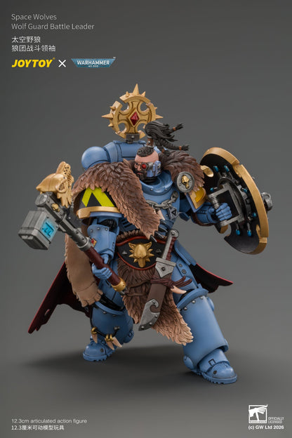 (15/10/2026)Space Wolves Wolf Guard Battle Leader with Master-crafted Power Weapon, Storm Shield, Thunder Hammer,Master-crafted Heavy Bolt Pistol, and Plasma Pistol - Warhammer 40k 1/18 Action Figure By JOYTOY