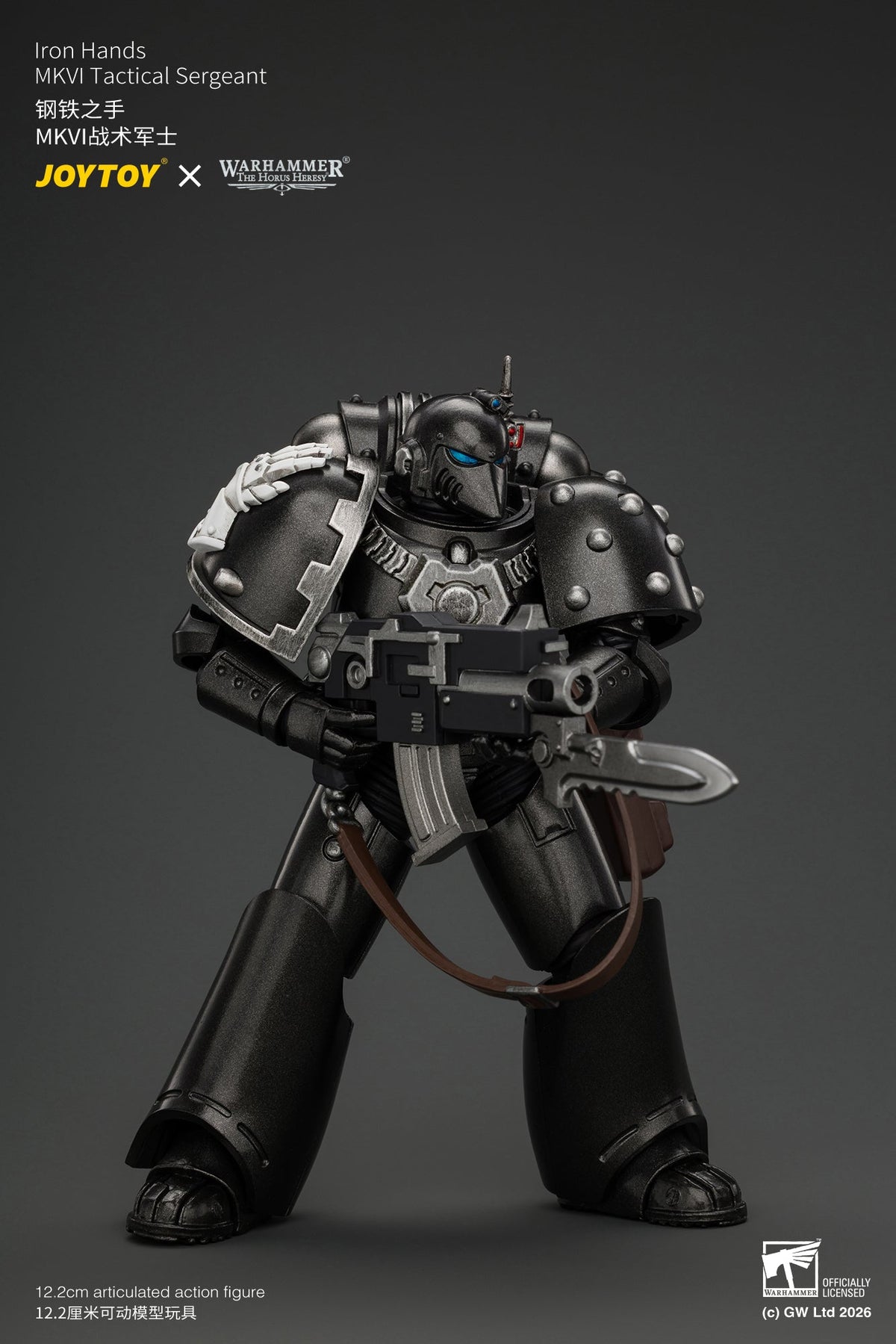 (29/10/2026) Iron Hands MkVI Tactical Sergeant with Bolter, Plasma Pistol & Power sword - "The Horus Heresy" Warhammer 1/18 Action Figure By JOYTOY