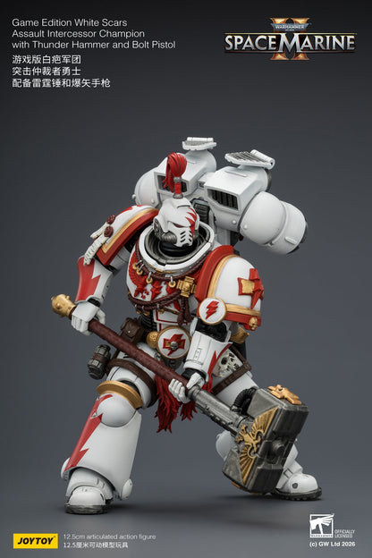 (15/6 CUTOFF) Game Edition White Scars Assault Intercessor Champion with Thunder Hammer and Bolt Pistol Primarch-Warhammer 40k 1/18 Action Figure By JOYTOY