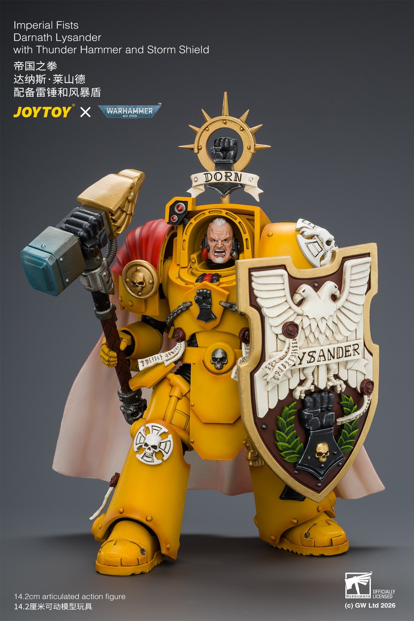 (8/8) Imperial Fists Darnath Lysander with Thunder Hammer and Storm Shield - Warhammer 40k 1/18 Action Figure By JOYTOY