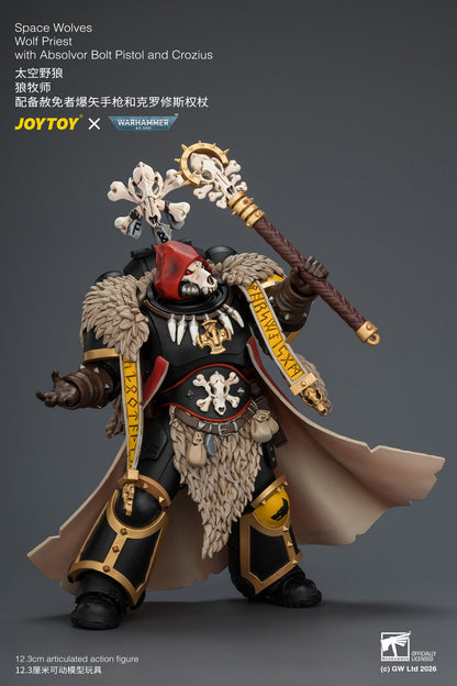 (25/7) Space Wolves Wolf Priest with Absolvor Bolt Pistol and Crozius - Warhammer 40k 1/18 Action Figure By JOYTOY