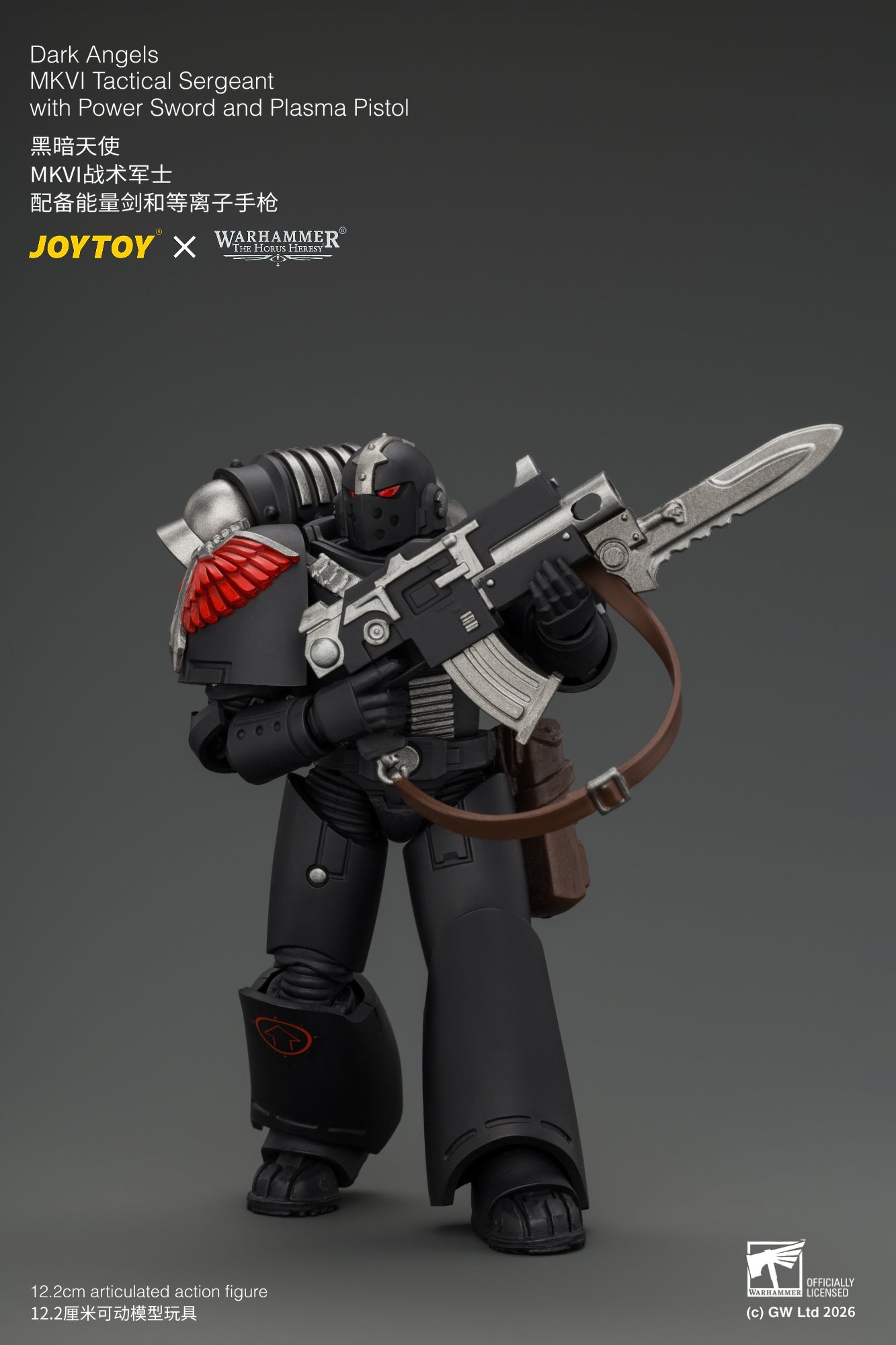 (18/9) Dark Angels MKVI Tactical Sergeant with Power Sword and Plasma Pistol - Warhammer "The Horus Heresy" 1/18 Action Figure By JOYTOY