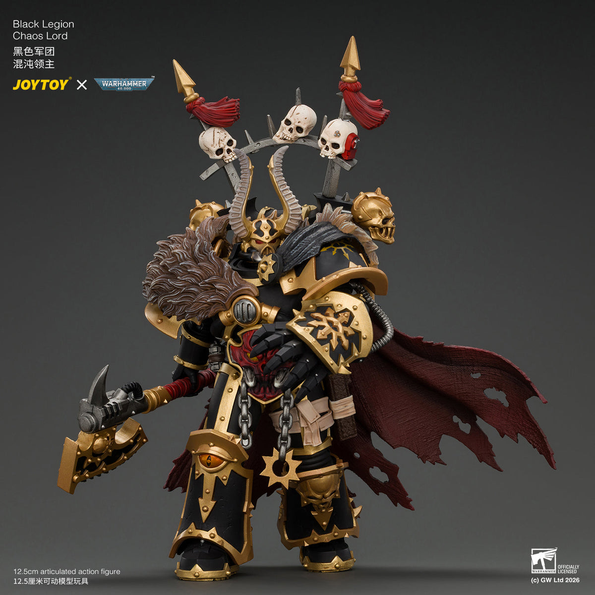 (10/11/2026) Black Legion Chaos Lord with Power Fist, Plasma Pistol and Astartes Chainblade - Warhammer 40K 1/18 Action Figure By JOYTOY
