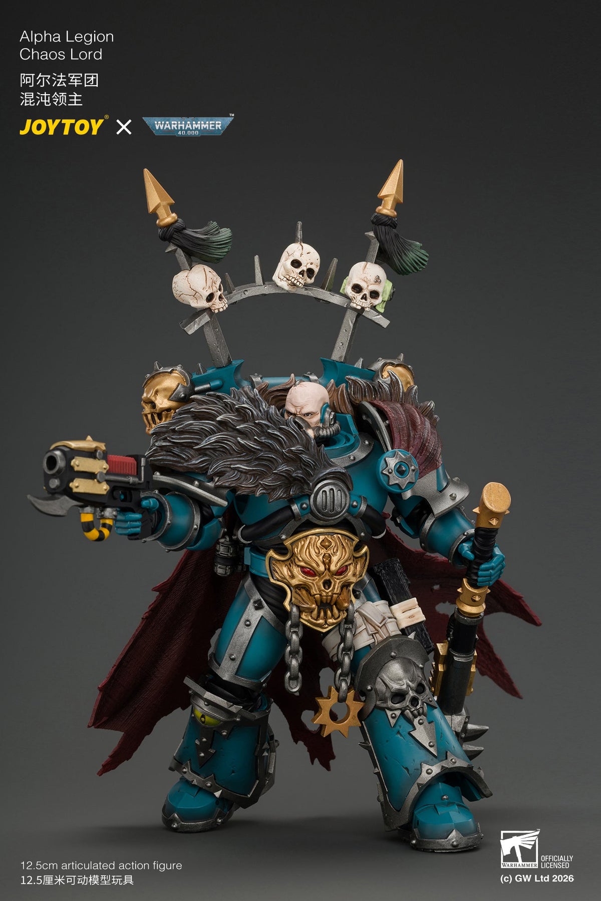 (10/11/2026)Alpha Legion Chaos Lord with Plasma Pistol and Accursed Weapon - Warhammer 40K 1/18 Action Figure By JOYTOY