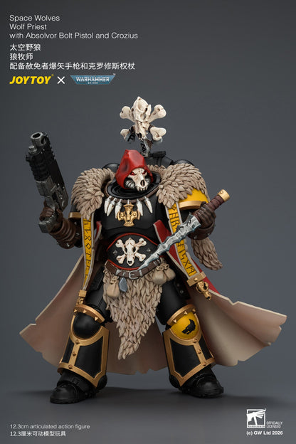 (25/7) Space Wolves Wolf Priest with Absolvor Bolt Pistol and Crozius - Warhammer 40k 1/18 Action Figure By JOYTOY