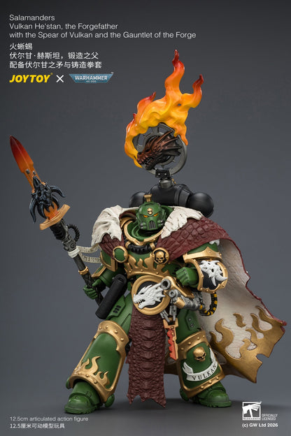 (15/6 CUTOFF) Salamanders Vulkan He'stan, the Forgefather with the Spear of Vulkan and the Gauntlet of the ForgePrimarch-Warhammer 40k 1/18 Action Figure By JOYTOY