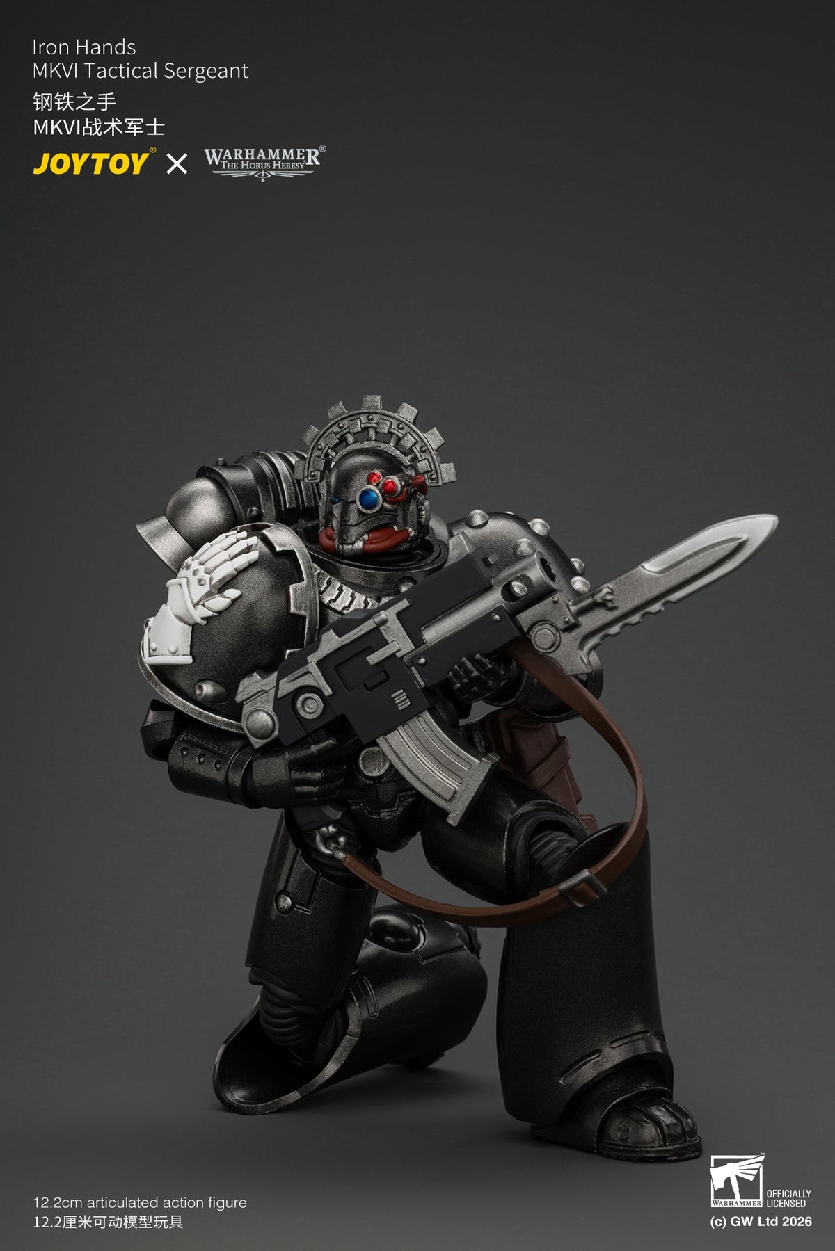 (29/10/2026) Iron Hands MkVI Tactical Sergeant with Bolter, Plasma Pistol & Power sword - "The Horus Heresy" Warhammer 1/18 Action Figure By JOYTOY