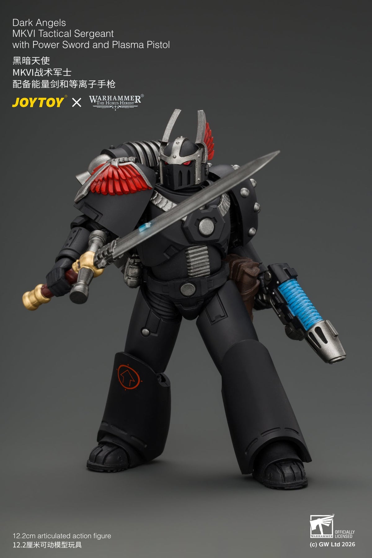 (18/9) Dark Angels MKVI Tactical Sergeant with Power Sword and Plasma Pistol - Warhammer "The Horus Heresy" 1/18 Action Figure By JOYTOY