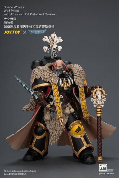(25/7) Space Wolves Wolf Priest with Absolvor Bolt Pistol and Crozius - Warhammer 40k 1/18 Action Figure By JOYTOY