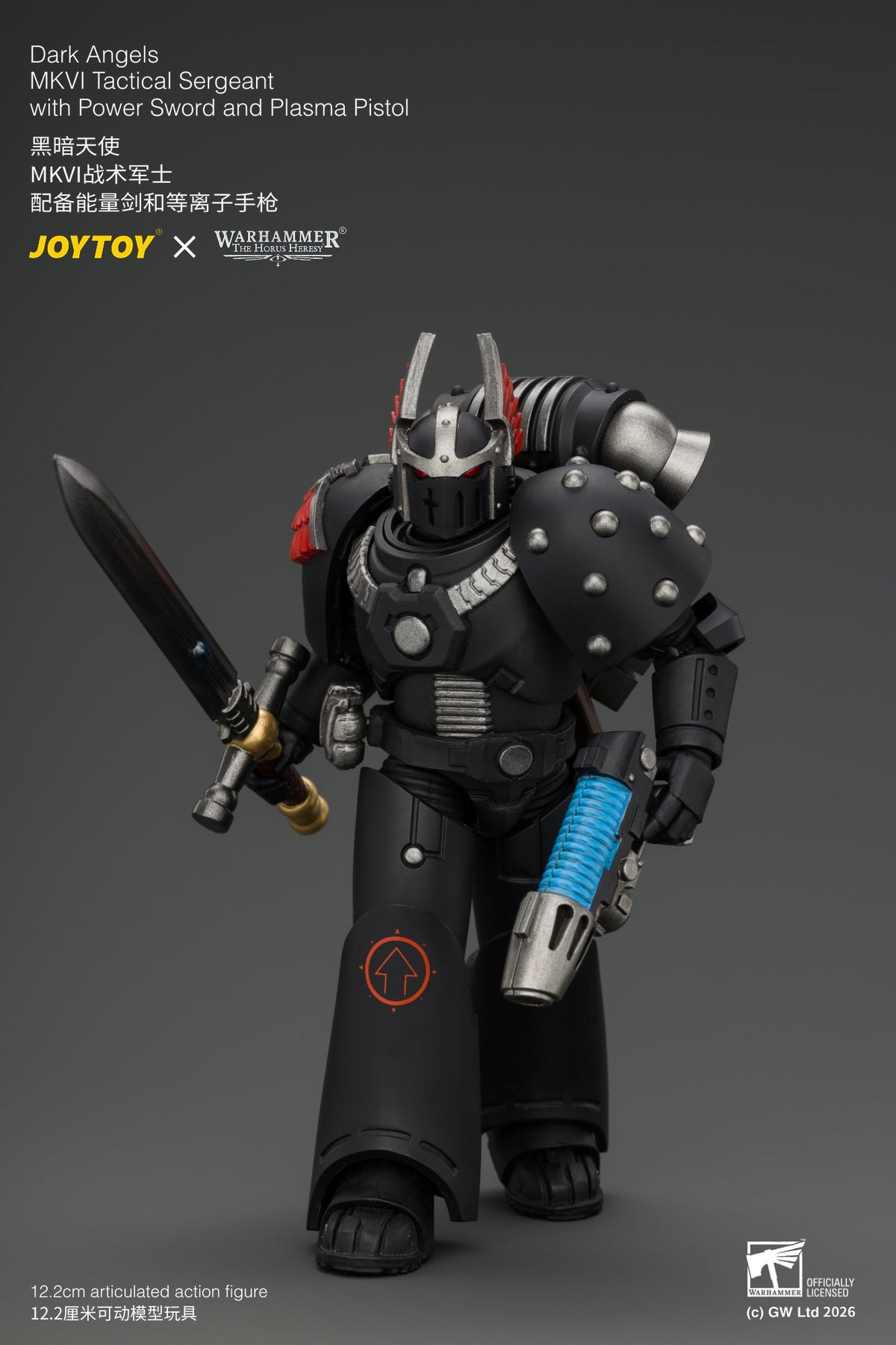 (18/9) Dark Angels MKVI Tactical Sergeant with Power Sword and Plasma Pistol - Warhammer "The Horus Heresy" 1/18 Action Figure By JOYTOY